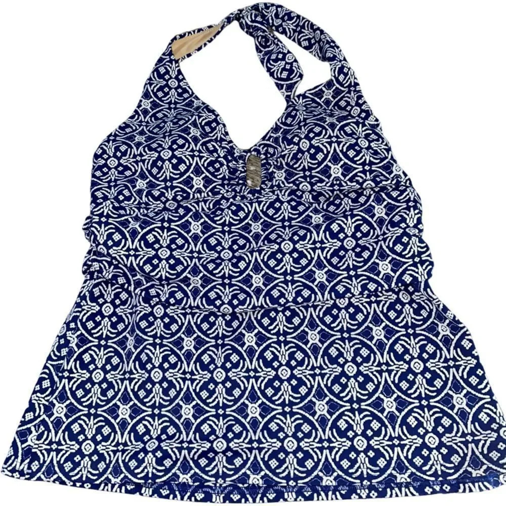 Lands End Halter Bathing Suit Top Moroccan Blue size 8 EUC